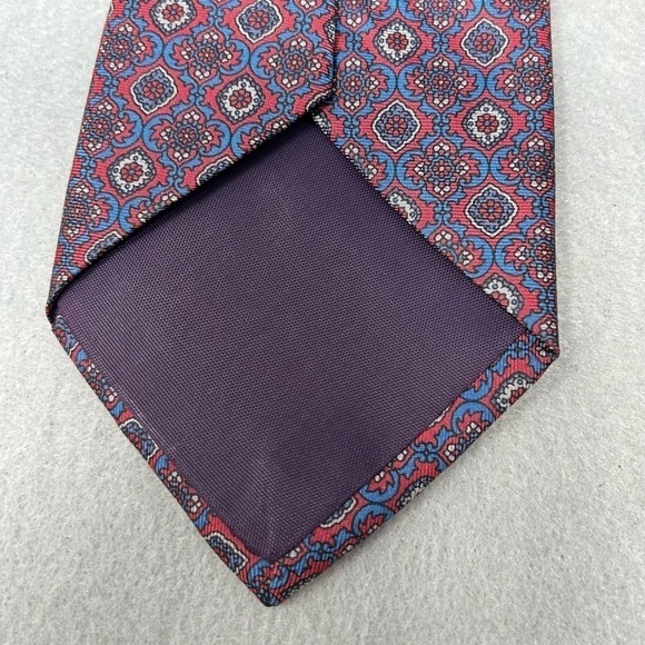 Bert Pulitzer Tie 3.5 X 56 Silk Red/Blue Geometric Floral Silk Vintage Retro - Picture 5 of 8